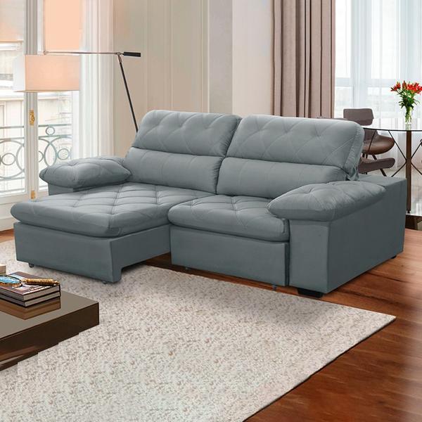 Imagem de Sofa Retratil Reclinavel 2 Lugares 2,60m Crystal Veludo Cinza LansofBR