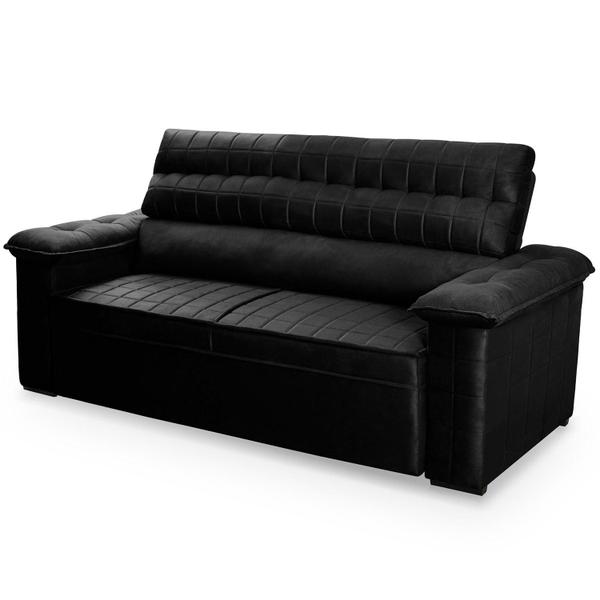 Imagem de Sofá Retrátil Reclinável 2 lugares com molas 1,50m Quantum Suede Velut Preto - King House