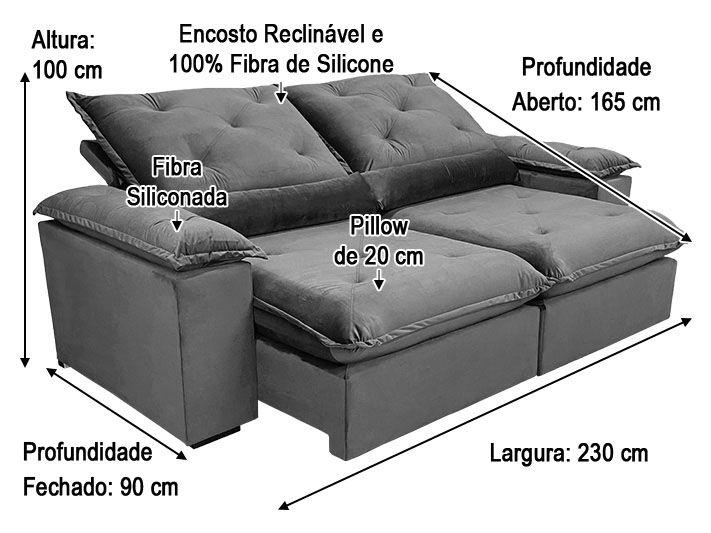 Imagem de Sofá Retrátil Reclinável 2,00 m Cinza 502 Zuqui Plus