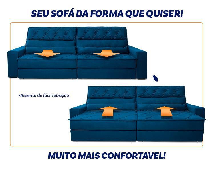 Imagem de Sofá Retrátil Reclinável 2,30m Albany Suede Velut Azul Marinho Molas Ensacadas - King House