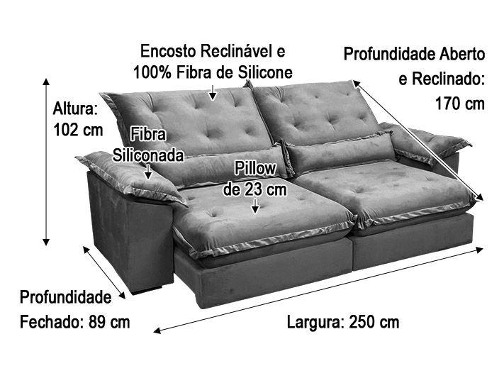 Imagem de Sofá Retrátil Reclinável 2,50 m Rosa Claro 508 Aconchego