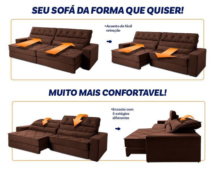 Imagem de Sofá Retrátil Reclinável 2,50m Albany Suede Velut Marrom Molas Ensacadas - King House