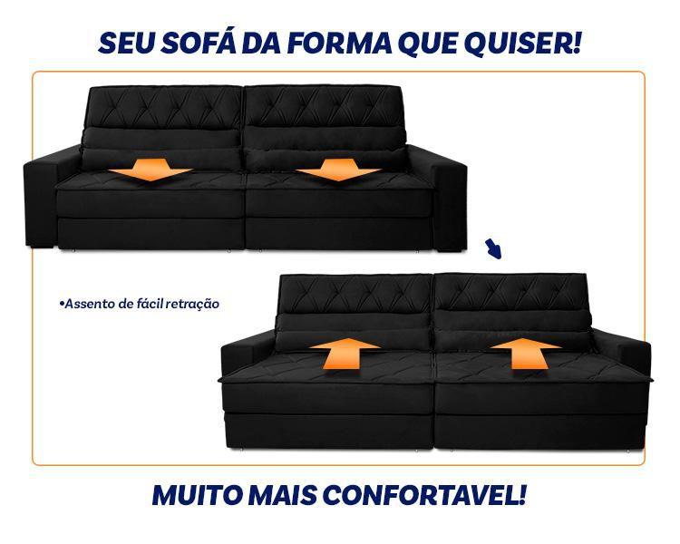 Imagem de Sofá Retrátil Reclinável 2,50m Albany Suede Velut Preto Molas Ensacadas - King House