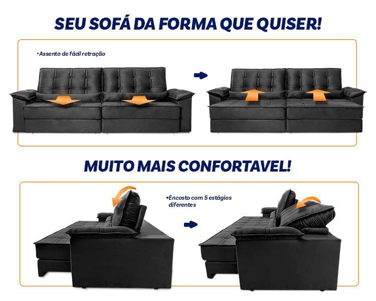 Imagem de Sofá Retrátil Reclinável 2,50m Ascari Suede Velut Cinza molas Ensacadas - King House