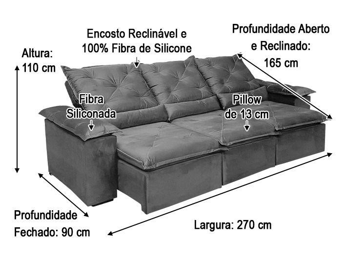 Imagem de Sofá Retrátil Reclinável 2,70 m Cinza 202 Athenas