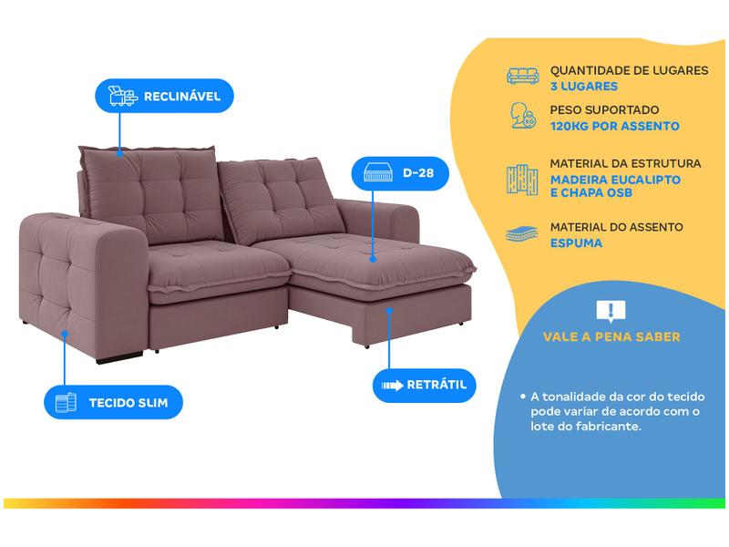 Imagem de Sofá Retrátil Reclinável 3 Lugares Tecido Slim Fofão Besthouse