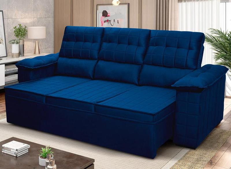 Imagem de Sofá Retrátil Reclinável 4 lugares com molas 2,30m Quantum Suede Velut Azul - King House