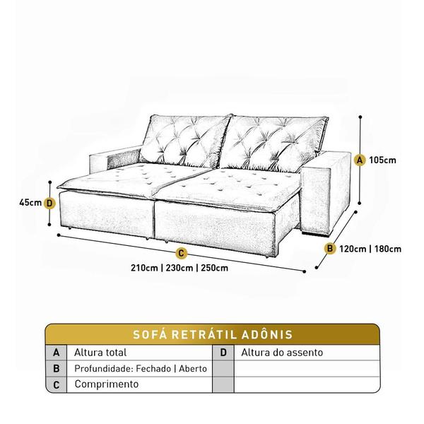 Imagem de Sofá Retrátil Reclinável Adônis 4 Lugares Luxo 2,30m Castellar Mobile