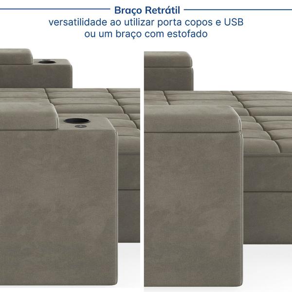 Imagem de Sofá Retrátil Reclinável com Porta Copos e Usb 4 Lugares 250cm Embaúba Extra CabeCasa MadeiraMadeira