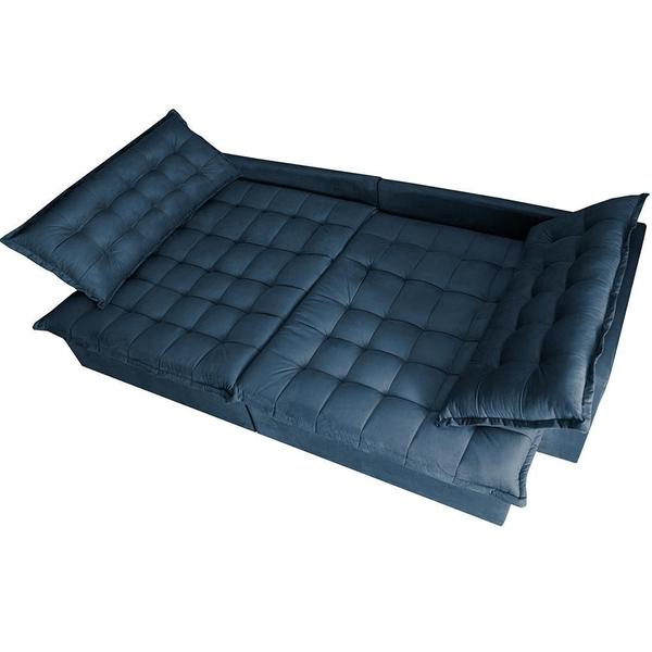 Imagem de Sofá Retrátil Reclinável e Cama 2,35m Cama inBox Flex Suede Velusoft Azul