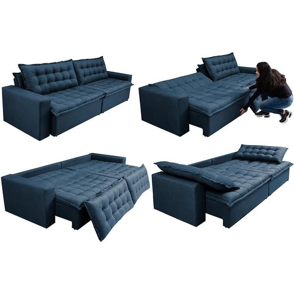 Imagem de Sofá Retrátil Reclinável e Cama 2,95m Cama inBox Flex Suede Velusoft Azul