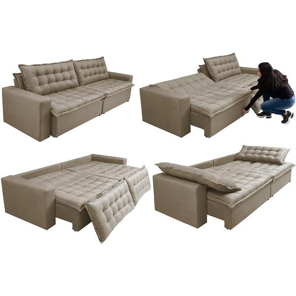 Imagem de Sofá Retrátil Reclinável e Cama 2,95m Cama inBox Flex Suede Velusoft Bege