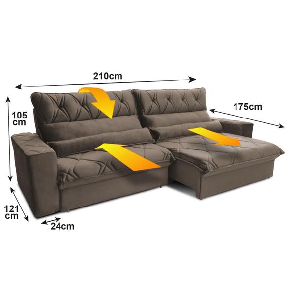 Imagem de Sofá Retrátil/Reclinável França 2,10m Suede Velut Tabaco c/ Molas no Assento - King House