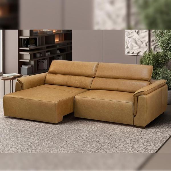 Imagem de Sofá Retrátil Reclinável Para Sala 3 Lugares 240cm Livorno L06 Couro Camel - Lyam Decor