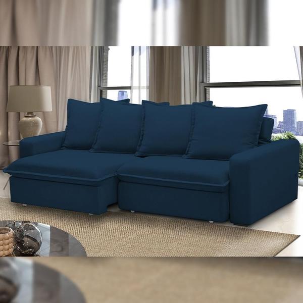 Imagem de Sofá Retrátil Reclinável Para Sala de Estar Living 195cm Vêneto F04 Veludo Azul - Lyam Decor