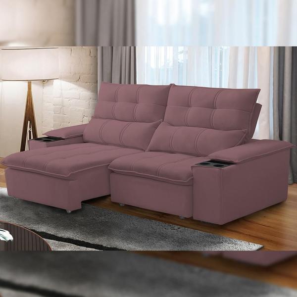 Imagem de Sofá Retrátil Reclinável Para Sala de Estar Living 210cm Ártico F04 Veludo Lilás - Lyam Decor