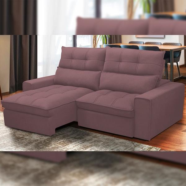 Imagem de Sofá Retrátil Reclinável Para Sala de Estar Living 230cm Dimas F04 Veludo Lilás - Lyam Decor