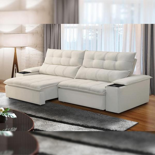 Imagem de Sofá Retrátil Reclinável Para Sala de Estar Living 250cm Ártico F04 Veludo Bege - Lyam Decor