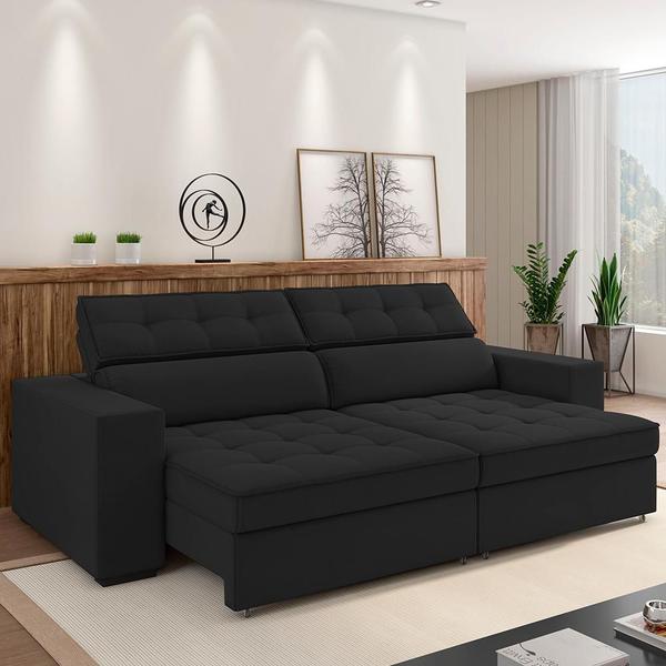 Imagem de Sofá Retrátil Reclinável Para Sala de Estar Living 290cm Clara M03 Veludo Preto - Lyam Decor