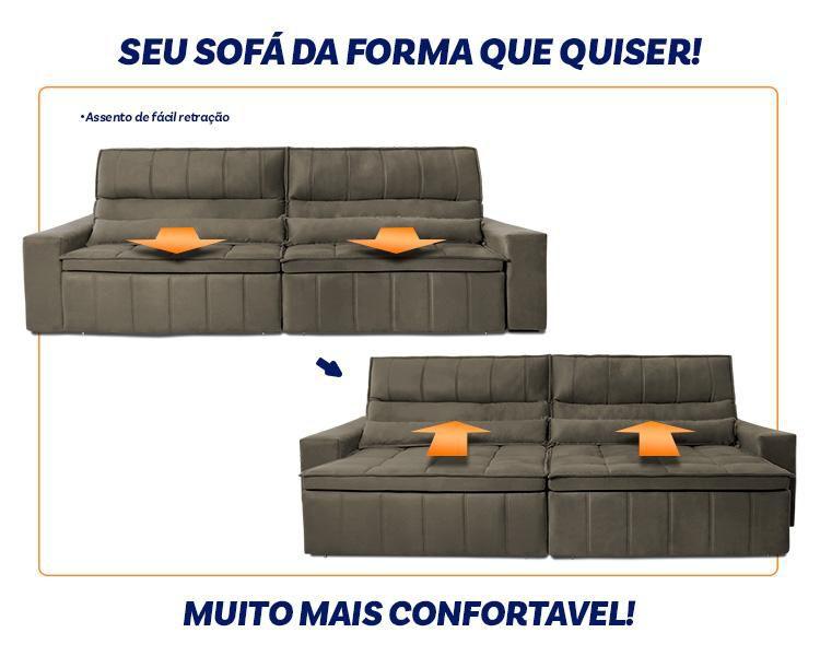 Imagem de Sofá Retrátil Reclinável Supremo 3,00m Suede Velut Tabaco Molas no Assento - King House