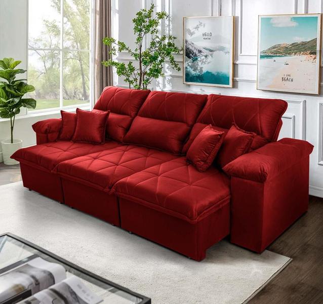 Imagem de Sofá Retrátil Reclinável Trento 2,30m Suede Velut Vermelho Molas no Assento - King House