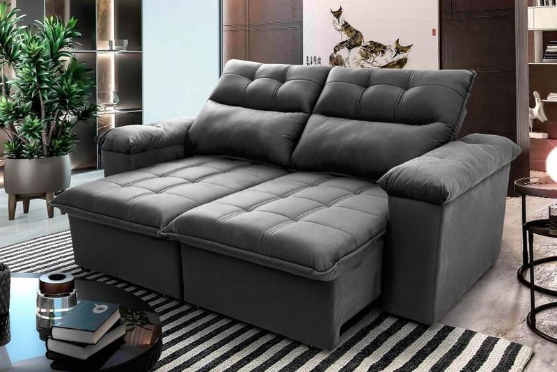 Sofá Retrátil/Reclinável Verona 1,80m Suede Velut Cinza c/ Molas no Assento - King House