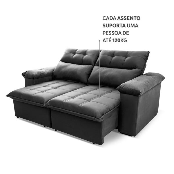 Imagem de Sofá Retrátil/Reclinável Verona 1,80m Suede Velut Cinza c/ Molas no Assento - King House