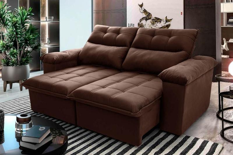 Imagem de Sofá Retrátil/Reclinável Verona 2,00m Suede Velut Marrom c/ Molas no Assento - King House