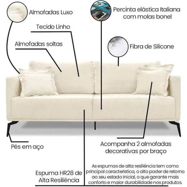 Imagem de Sofa Sala De Estar Liv 2 Lugares Pes Aço Linho 231 Perola Ezz