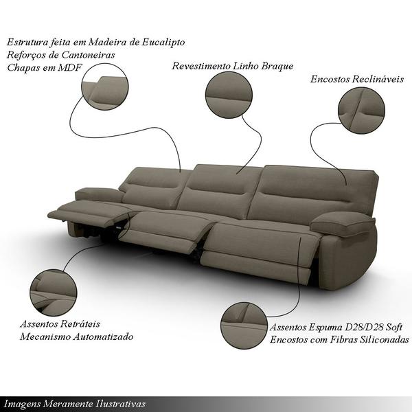 Imagem de Sofá Sala de Estar Reclinável Retrátil 303cm Swift Linho Braque Bege Escuro G81 - Gran Belo