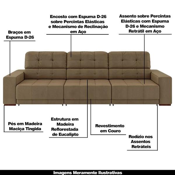 Imagem de Sofá Sala de Estar Retrátil e Reclinável 5 Lugares Lisboa 290cm Couro Bege - Gran Belo