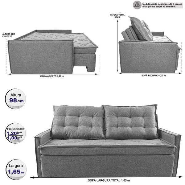 Imagem de Sofá Sem Caixa Retrátil e Reclinável 1,65m Cama inBox Flat Linho Cinza Claro