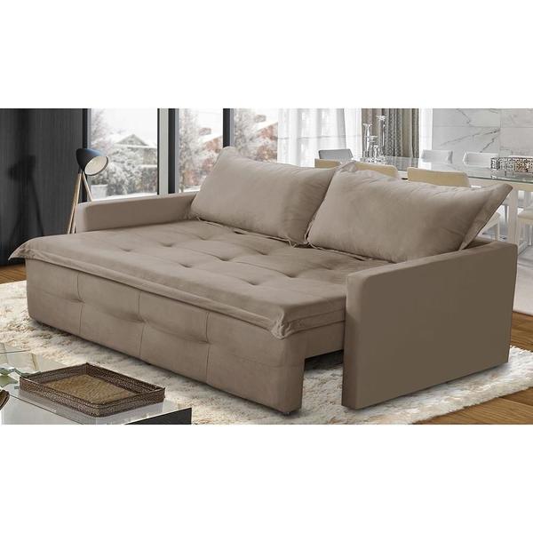 Imagem de Sofá Sem Caixa Retrátil e Reclinável 1,85m com Molas Cloe Suede Cappuccino Kaleo Decor