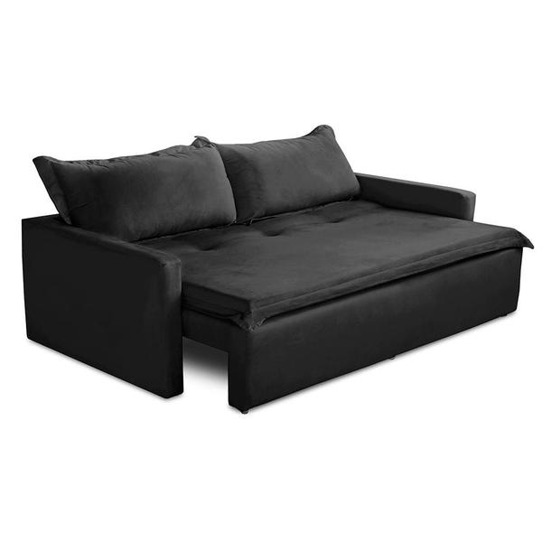 Imagem de Sofá Sem Caixa Retrátil e Reclinável 1,85m com Molas Helena Suede Preto Kaleo Decor