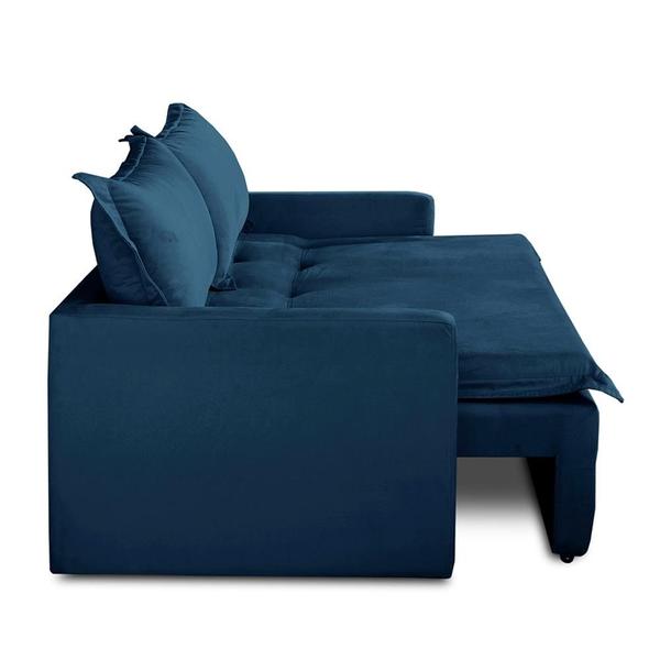 Imagem de Sofá Sem Caixa Retrátil e Reclinável 2,00m com Molas Helena Suede Azul Kaleo Decor