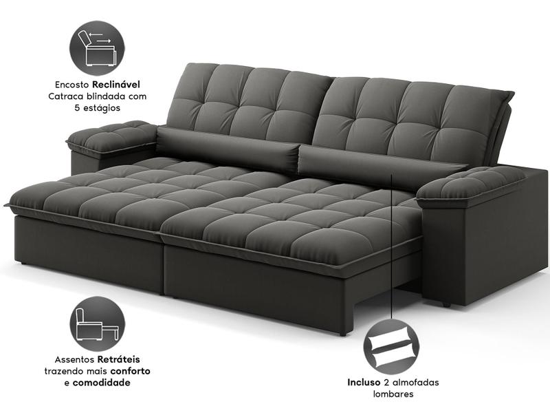 Imagem de Sofá Sideral Retrátil e Reclinável com Molas no Assento 2,00m Velosuede - NETSOFAS