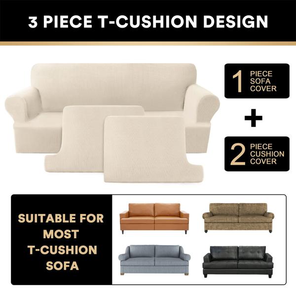 Imagem de Sofá Slipcover PrinceDeco T Cushion Loveseat, cor natural