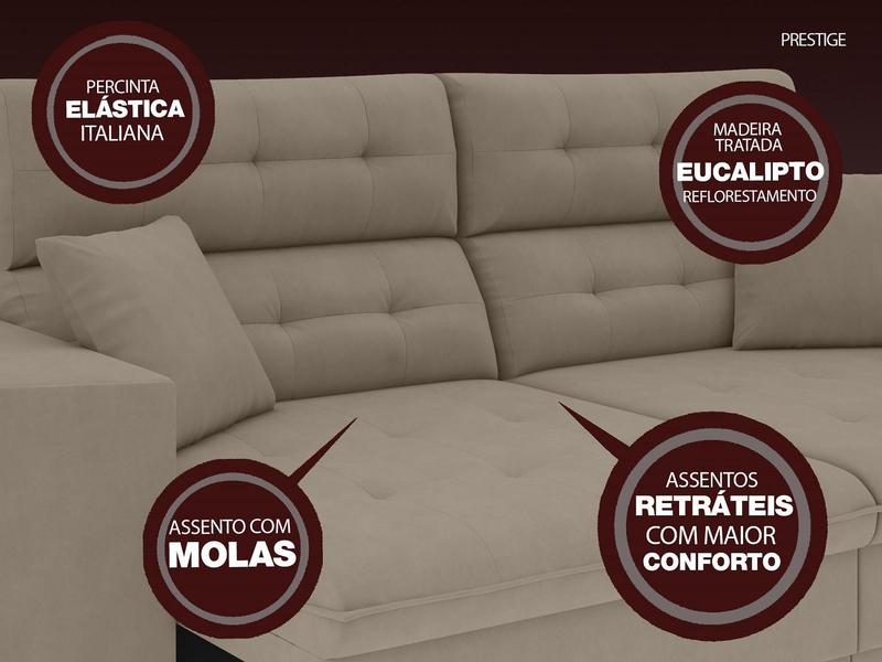 Imagem de Sofá Tango 2,40m sem caixa, Retrátil e Reclinável Velosuede Vermelho - NETSOFAS