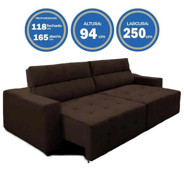 Imagem de Sofá Top Lubeck 3 Lugares 250 cm Retrátil e Reclinável Suede Marrom  Sofá na Web