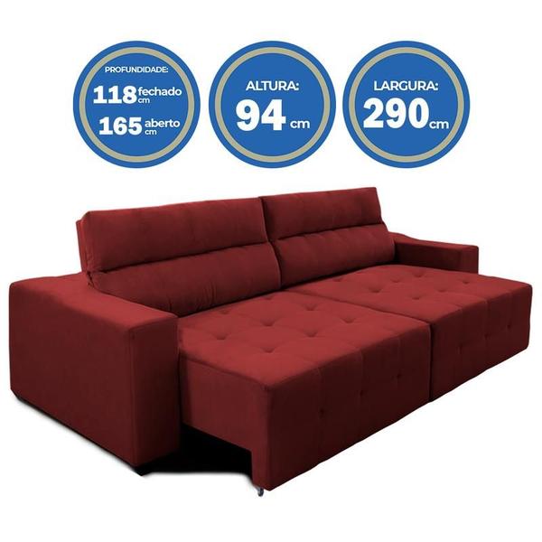 Imagem de Sofá Top Lubeck 3 Lugares 290 cm Reclinável e Retrátil Suede Vermelho - Sofá na Web