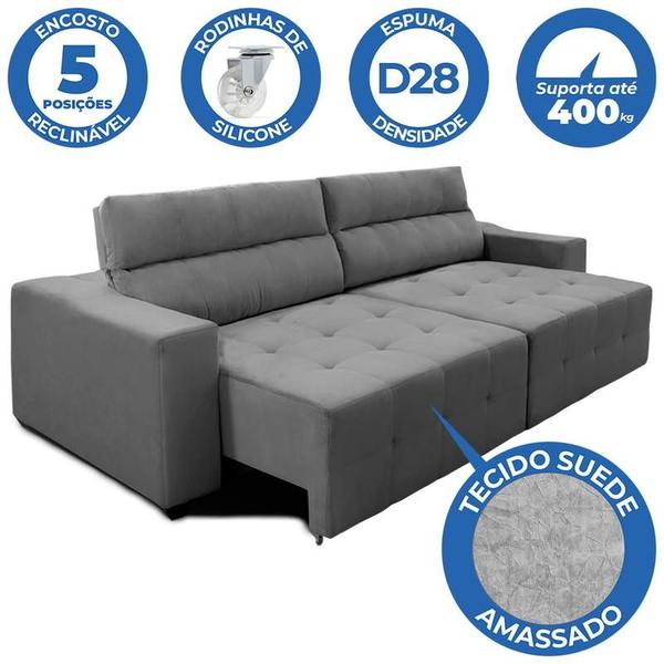 Imagem de Sofá  Top Lubeck Plus 210 cm 3 Lugares Retrátil e Reclinável Suede Cinza - Sofá na Web