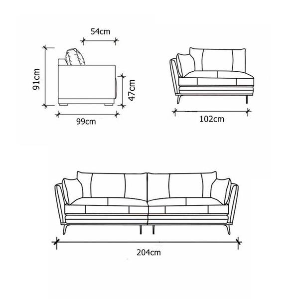 Sofá Vena 2 Lugares Fixo Couro Preto 204cm - 69844 - Sun House Imagem de Sofá Vena 2 Lugares Fixo Couro Preto 204cm - 69844