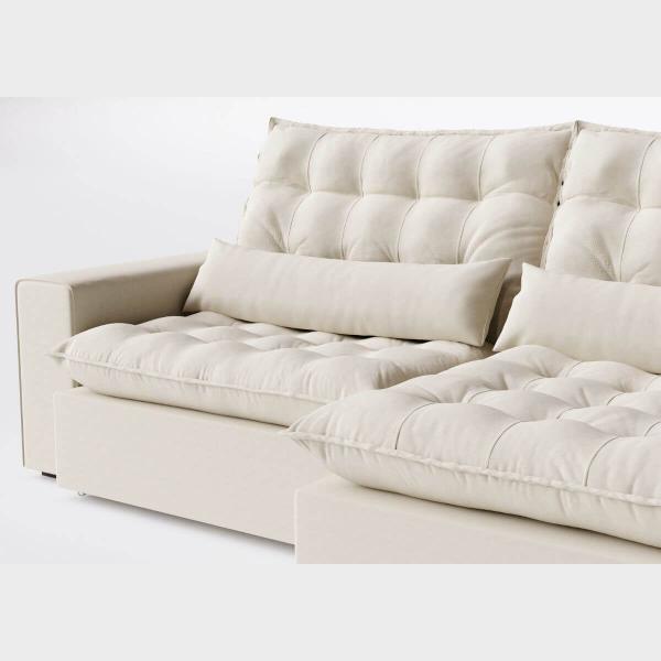 Imagem de Sofá Volt com Chaise 3,00m em Veludo Atenas Off White - Home Mobily