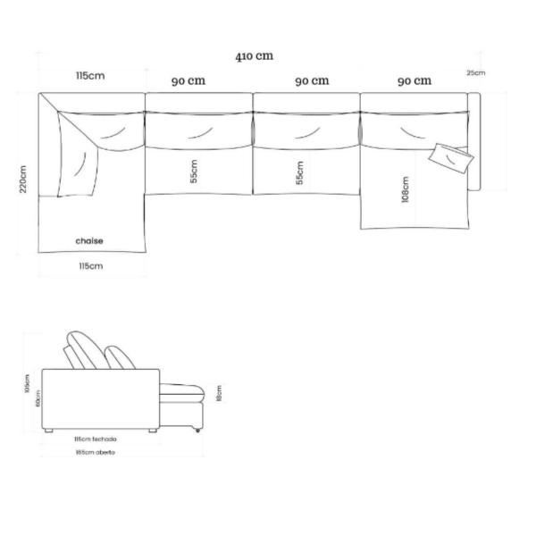 Imagem de Sofá Volt com Chaise 4,10m em Boucle Alaska Bege - Home Mobily