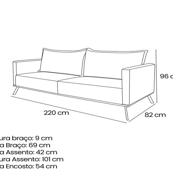 Imagem de Sofá Zeki 3 Lugares 220 Cm Linho Boucle