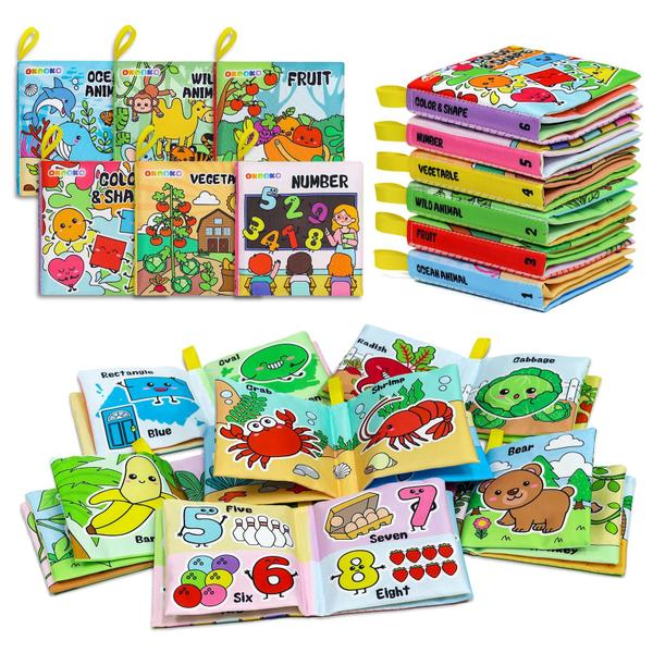 Imagem de Soft Baby Books OKOOKO, 6 peças, brinquedo enrugado de banho, de tecido, 0 meses ou mais