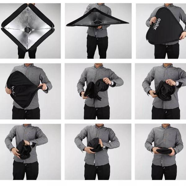 Soft box com Tela Grid e Suporte Flash Speedlite Godox 60x60 para Canon Nikon Yongnuo Imagem de Soft box com Tela Grid e Suporte Flash Speedlite Godox 60x60 para Canon Nikon Yongnuo