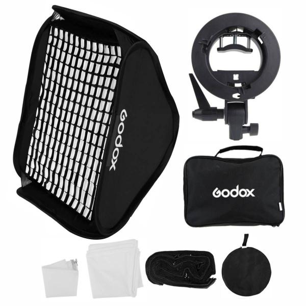 Soft box com Tela Grid e Suporte Flash Speedlite Godox 60x60 para Canon Nikon Yongnuo Imagem de Soft box com Tela Grid e Suporte Flash Speedlite Godox 60x60 para Canon Nikon Yongnuo