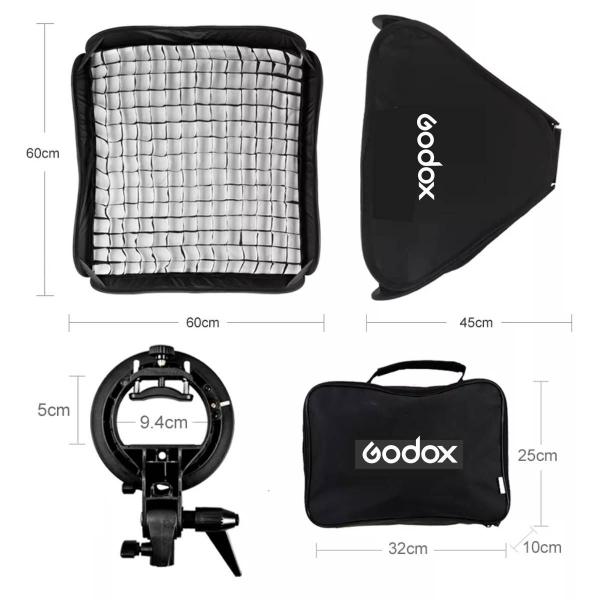 Soft box com Tela Grid e Suporte Flash Speedlite Godox 60x60 para Canon Nikon Yongnuo Imagem de Soft box com Tela Grid e Suporte Flash Speedlite Godox 60x60 para Canon Nikon Yongnuo
