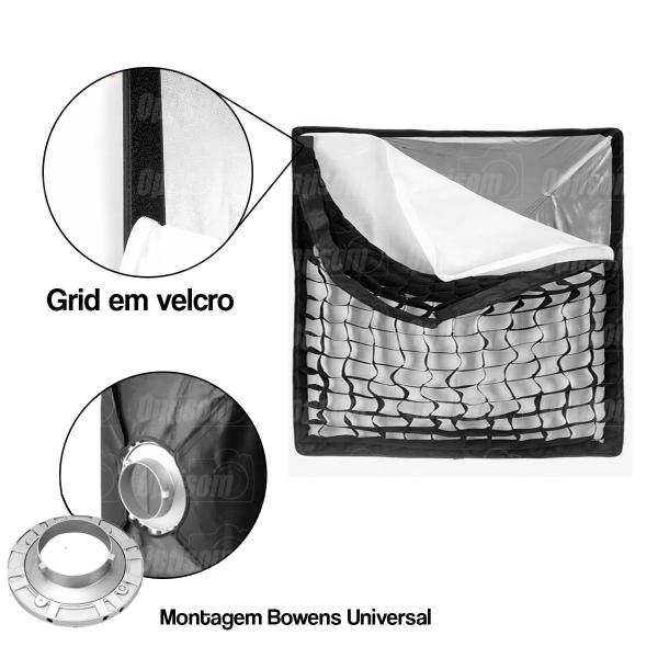 Imagem de Softbox 40x40cm com Colmeia Grid encaixe Bowens Greika para Flash e Luz contínua Estúdio